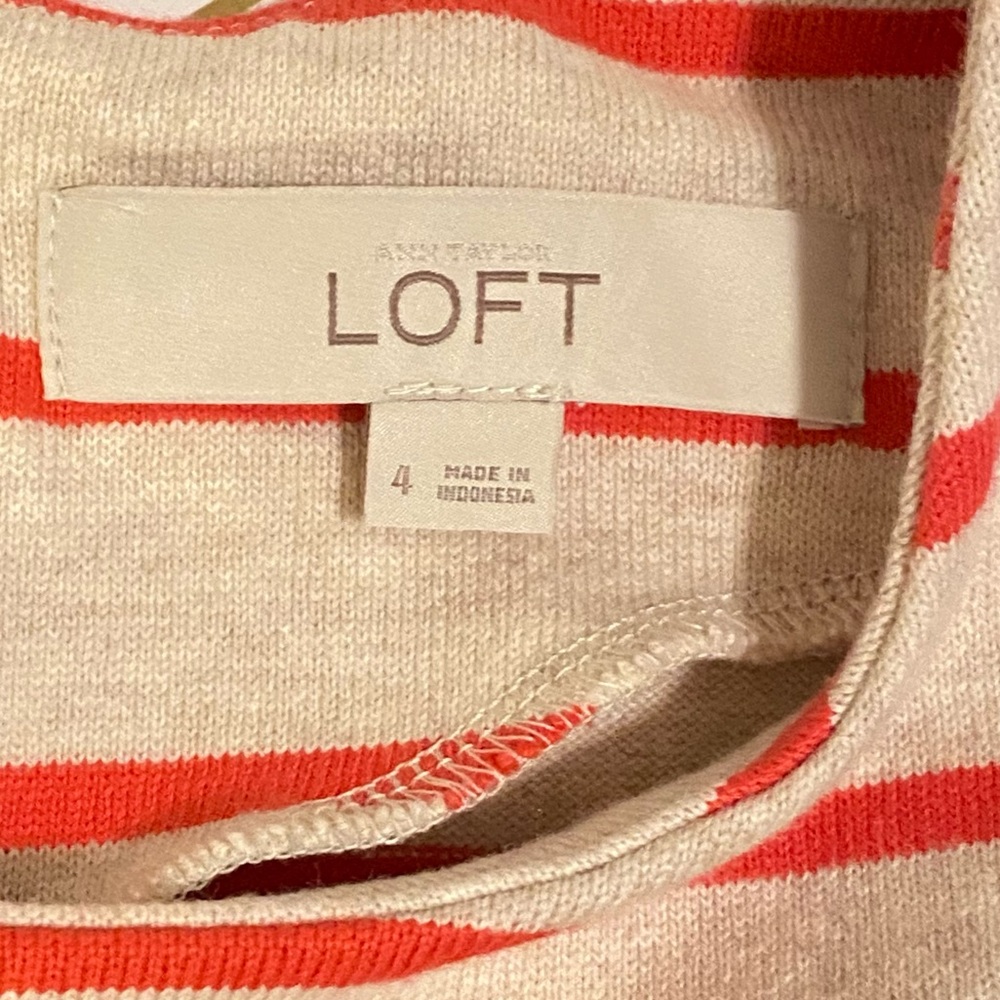 Ann Taylor LOFT- Beige with Red Stripes Casual A-Line Dress - Picture 9 of 9